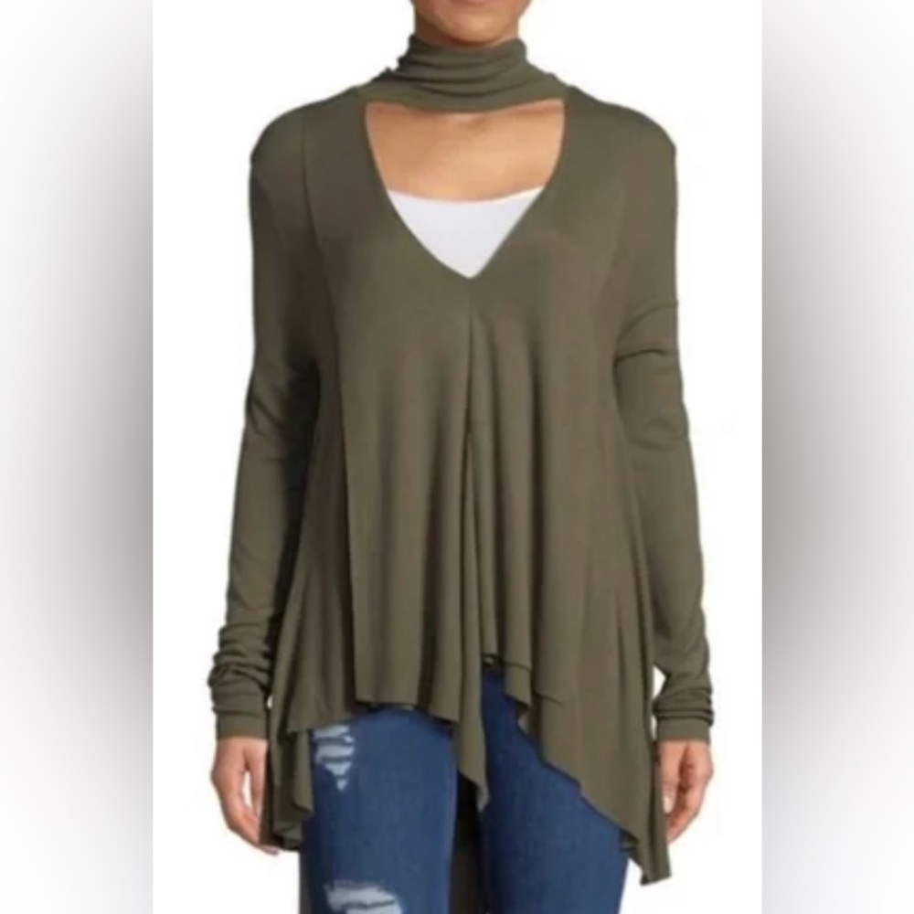 Free People Olive Green Asymmetrical Top